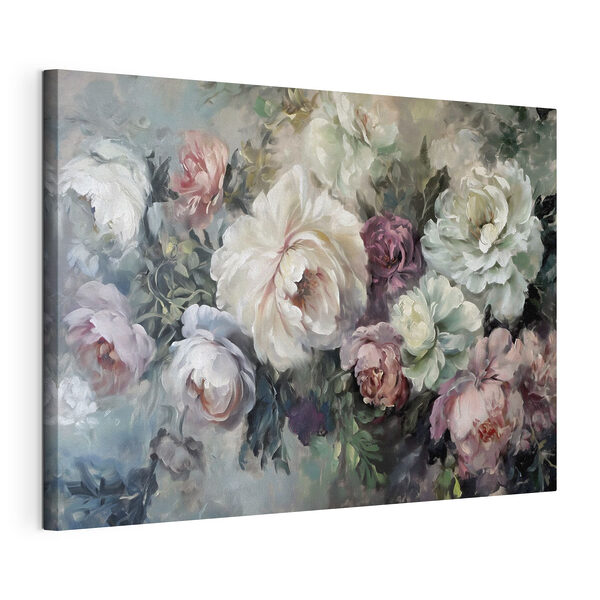 Un dipinto raffigurante dei fiori su sfondo blu Quadri Un dipinto raffigurante dei fiori su sfondo blu