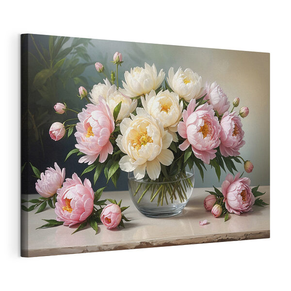 Quadri Un vaso di fiori rosa e bianchi