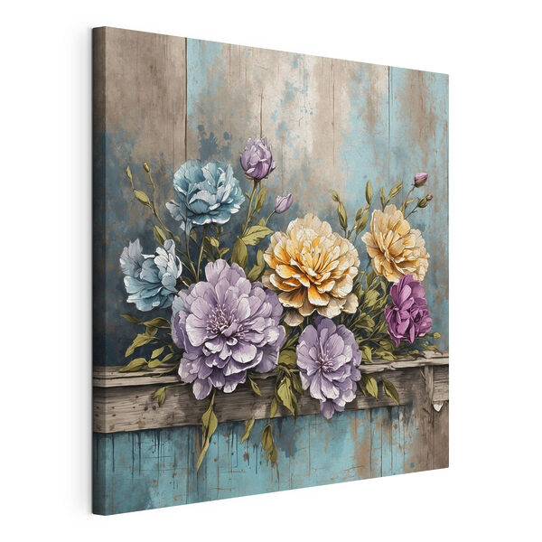 Un dipinto di fiori su una mensola di legno Quadri Un dipinto di fiori su una mensola di legno