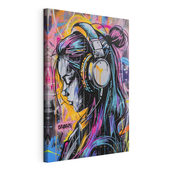 Graffito raffigurante una donna con le cuffie Quadri Graffito raffigurante una donna con le cuffie