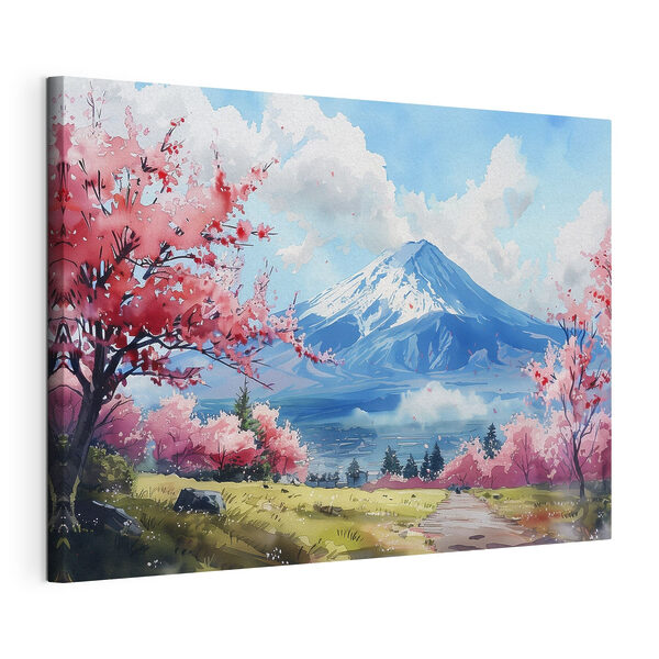 Quadri Il Monte Fuji con fiori rosa