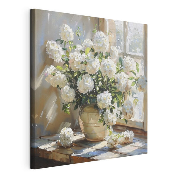 Quadri Quadri Vaso di fiori bianchi davanti a una finestra (COD: s39779)