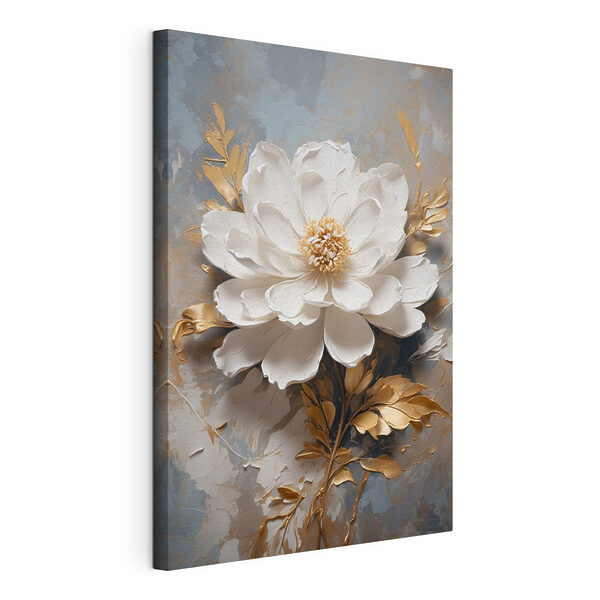 Quadri Fiore bianco con foglie metallizzate