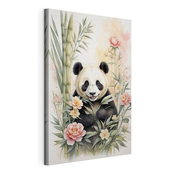 Quadri Orso panda con fiori e bambù
