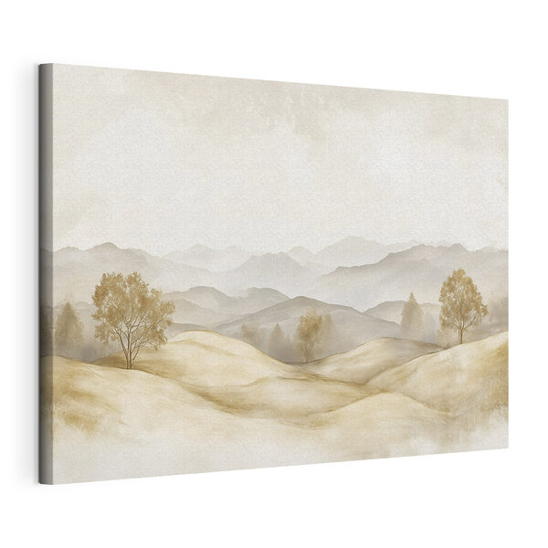 Paesaggio collinare con alberi e montagne sullo sfondo Quadri Paesaggio collinare con alberi e montagne sullo sfondo