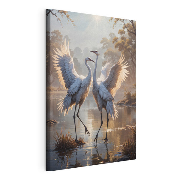 Quadri Couple of white cranes standing in a pond (COD: s40404)