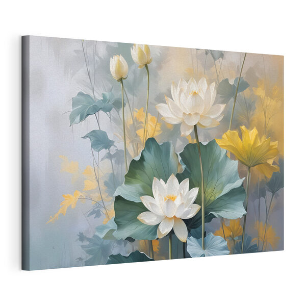 Quadri Dipinto raffigurante fiori bianchi e foglie verdi