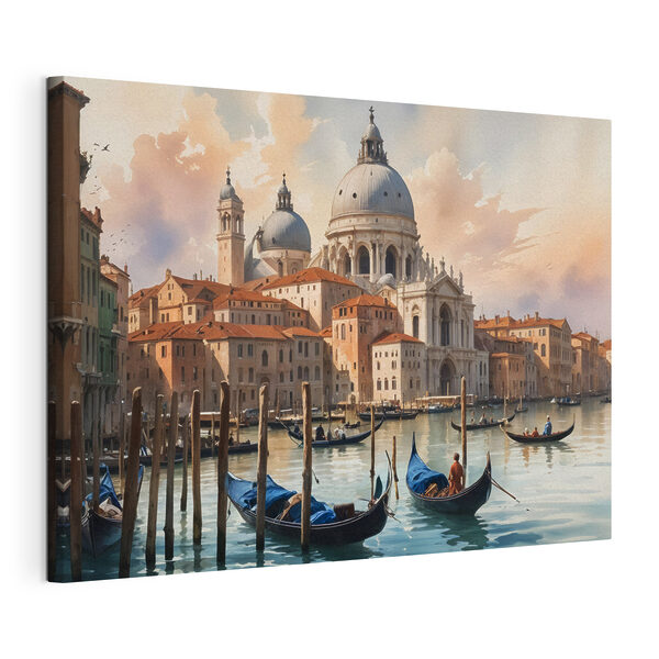 Quadri Gruppo di gondole su uno specchio d'acqua con un grande edificio sullo sfondo (COD: s40573) Quadri Quadri Gruppo di gondole su uno specchio d'acqua con un grande edificio sullo sfondo (COD: s40573)