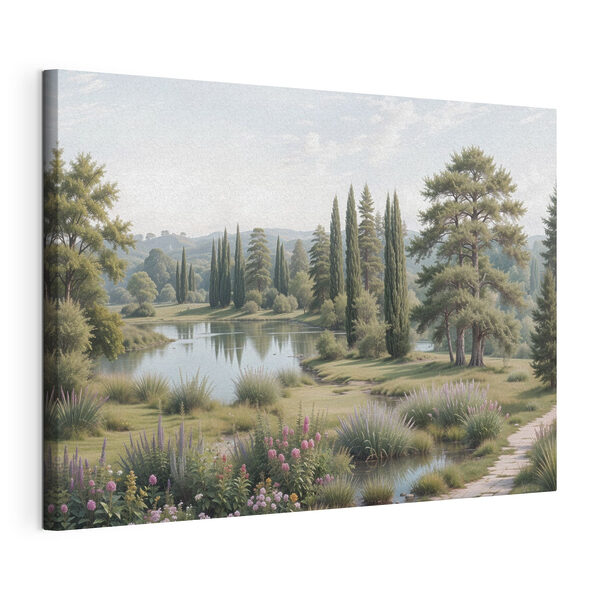 Quadri Quadri Lago con alberi, erba e fiori (COD: s40579)