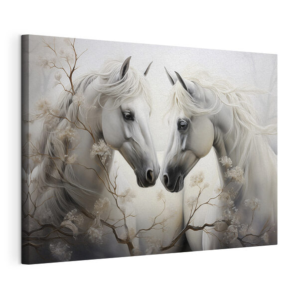 Two white horses with long manes