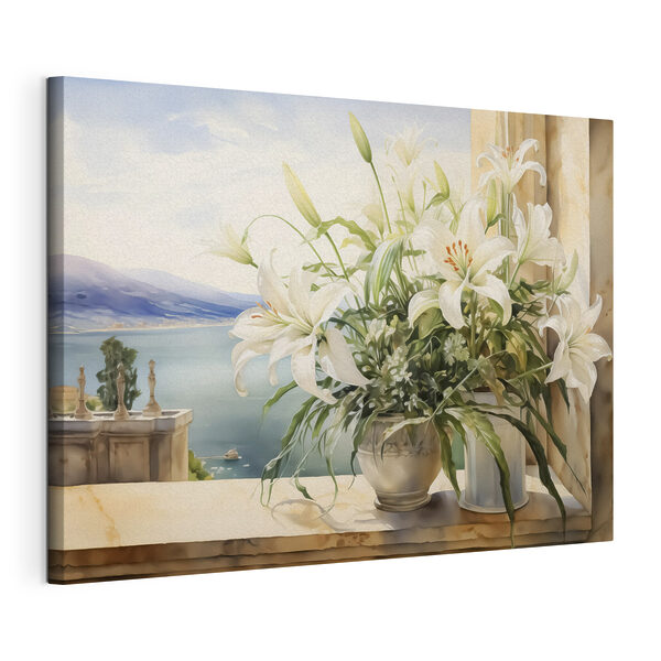 Quadri Dipinto raffigurante un vaso bianco con fiori bianchi (COD: s40682) Quadri Quadri Dipinto raffigurante un vaso bianco con fiori bianchi (COD: s40682)