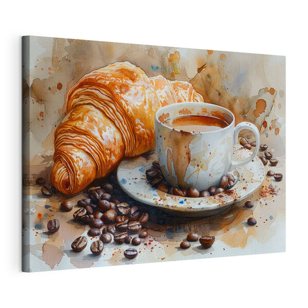 Quadri Acquerello raffigurante una tazza di caffè e un croissant (COD: s40782) Quadri Quadri Acquerello raffigurante una tazza di caffè e un croissant (COD: s40782)