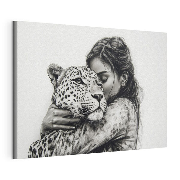 Disegno di una donna che abbraccia un leopardo Quadri Disegno di una donna che abbraccia un leopardo