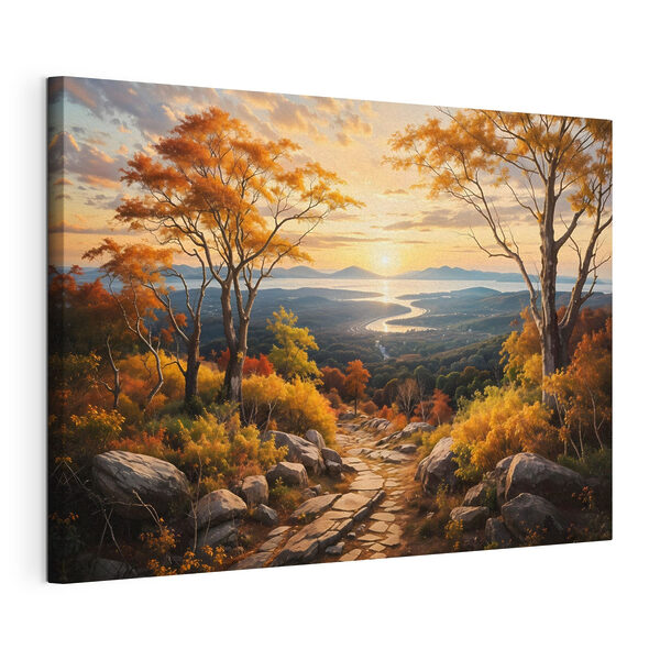 Quadri Quadri Sentiero che attraversa una valle con alberi e un fiume (COD: s41732)