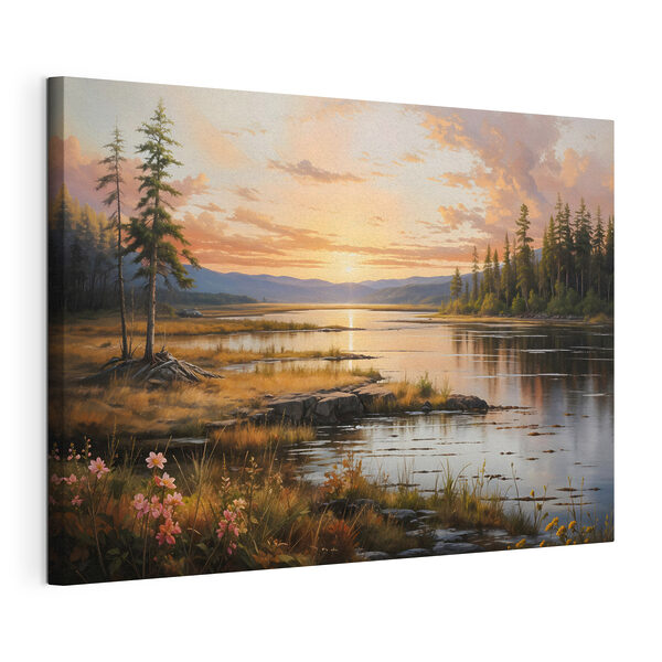 Quadri Paesaggio di un lago al tramonto