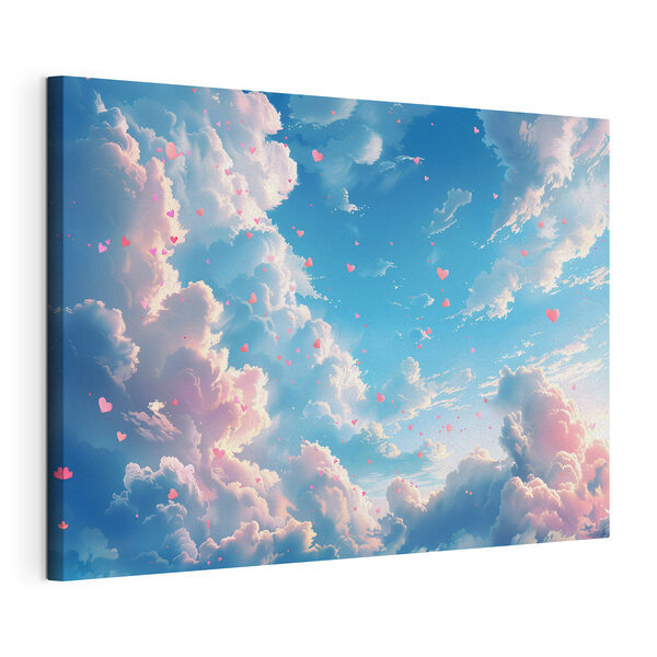 Cielo azzurro con nuvole e cuori rosa Quadri Cielo azzurro con nuvole e cuori rosa