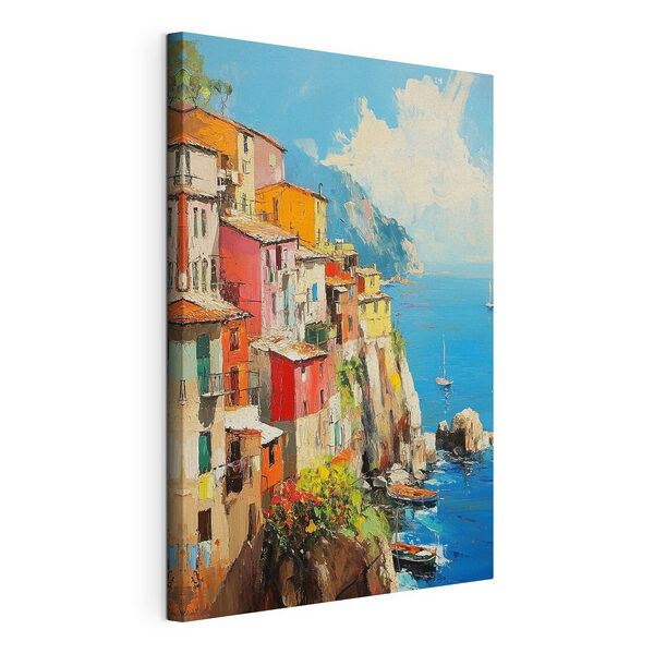 Quadri Dipinto raffigurante una cittadina colorata su una scogliera in riva al mare (COD: s42002) Quadri Quadri Dipinto raffigurante una cittadina colorata su una scogliera in riva al mare (COD: s42002)