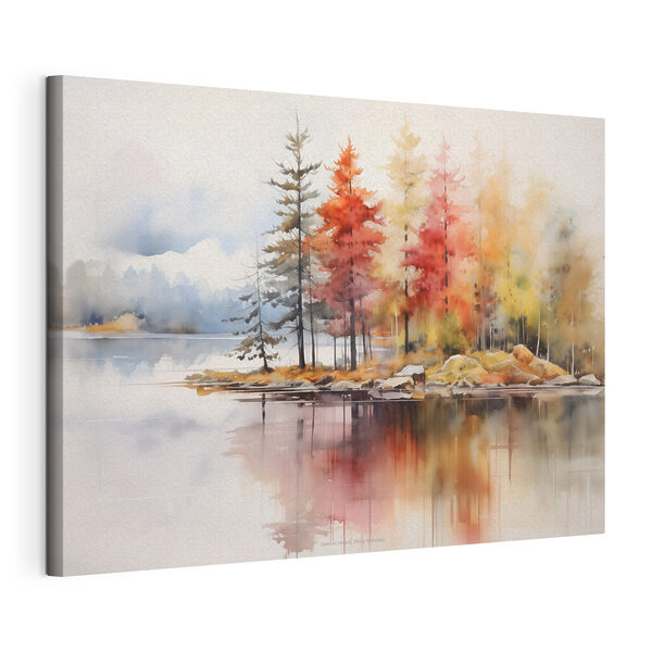 Quadri Acquerello raffigurante alberi e rocce su un lago (COD: s42727) Quadri Quadri Acquerello raffigurante alberi e rocce su un lago (COD: s42727)