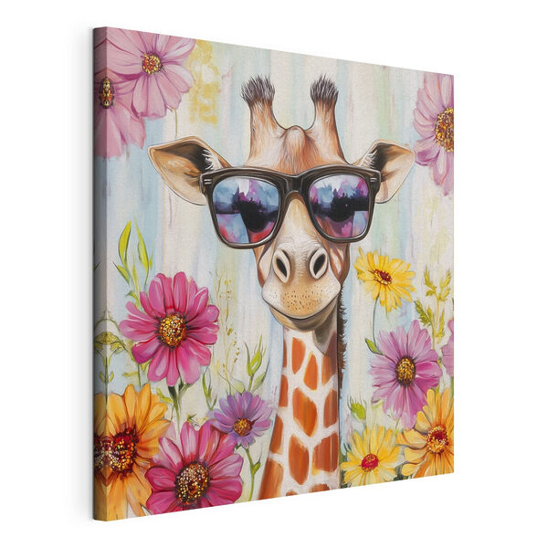 Giraffa con occhiali da sole e fiori Quadri Giraffa con occhiali da sole e fiori