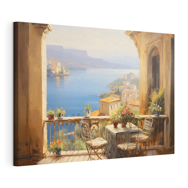 Quadri Quadri Dipinto raffigurante un balcone affacciato su uno specchio d'acqua (COD: s43173)
