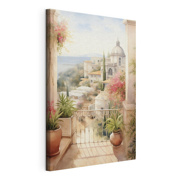 Quadri Acquerello raffigurante un balcone con vista sulla città (COD: s43181) Quadri Quadri Acquerello raffigurante un balcone con vista sulla città (COD: s43181)