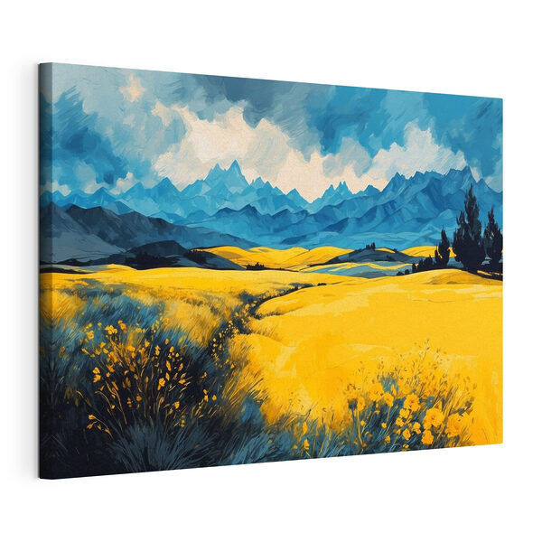 Quadri Campo giallo con le montagne sullo sfondo (COD: s43117) Quadri Quadri Campo giallo con le montagne sullo sfondo (COD: s43117)
