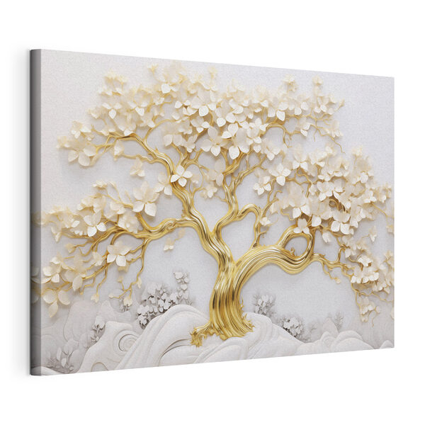 Albero con foglie e fiori bianchi Quadri Albero con foglie e fiori bianchi