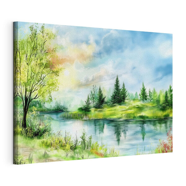 Quadri Acquerello raffigurante un lago con alberi ed erba (COD: s43923) Quadri Quadri Acquerello raffigurante un lago con alberi ed erba (COD: s43923)