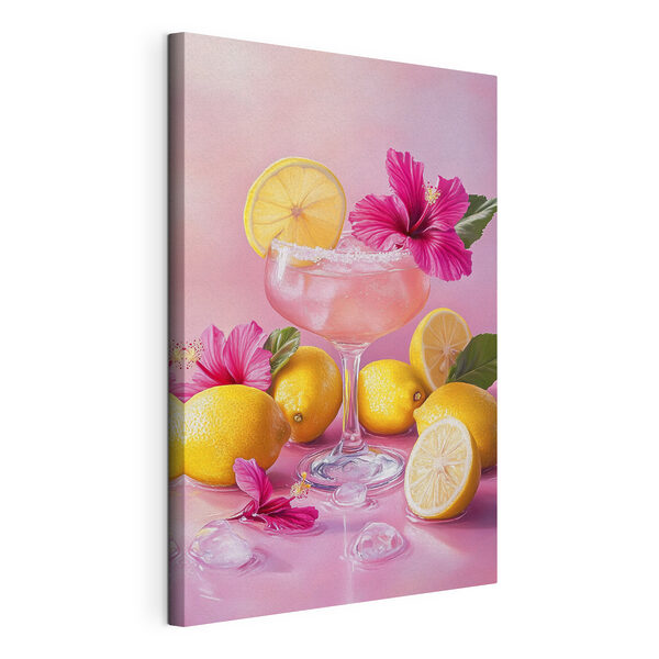 Bicchiere con una bevanda rosa e dei limoni Quadri Bicchiere con una bevanda rosa e dei limoni