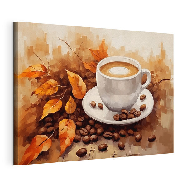 Quadri Tazza di caffè e chicchi su un piattino (COD: s44116) Quadri Quadri Tazza di caffè e chicchi su un piattino (COD: s44116)