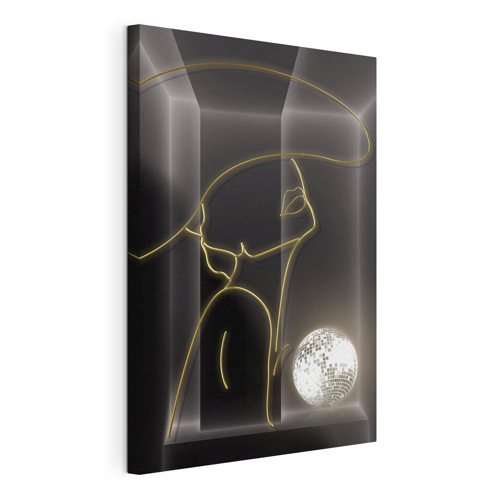 A drawing of a woman with a disco ball A drawing of a woman with a disco ball