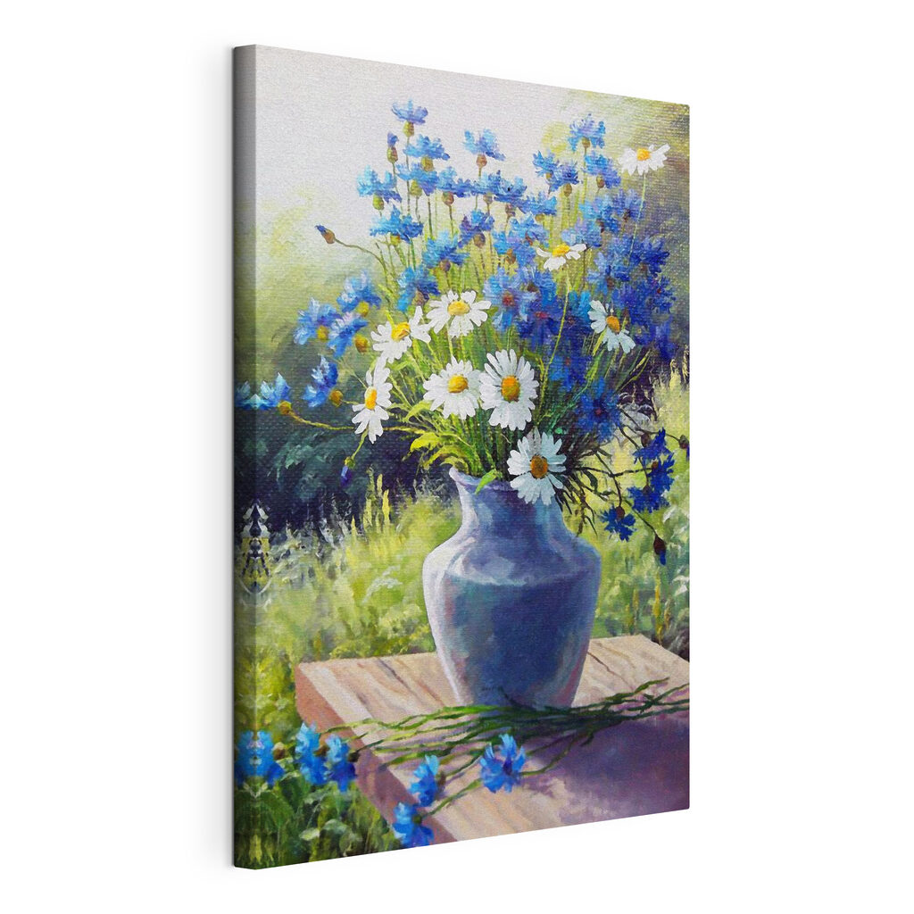 A painting of a vase of flowers A painting of a vase of flowers