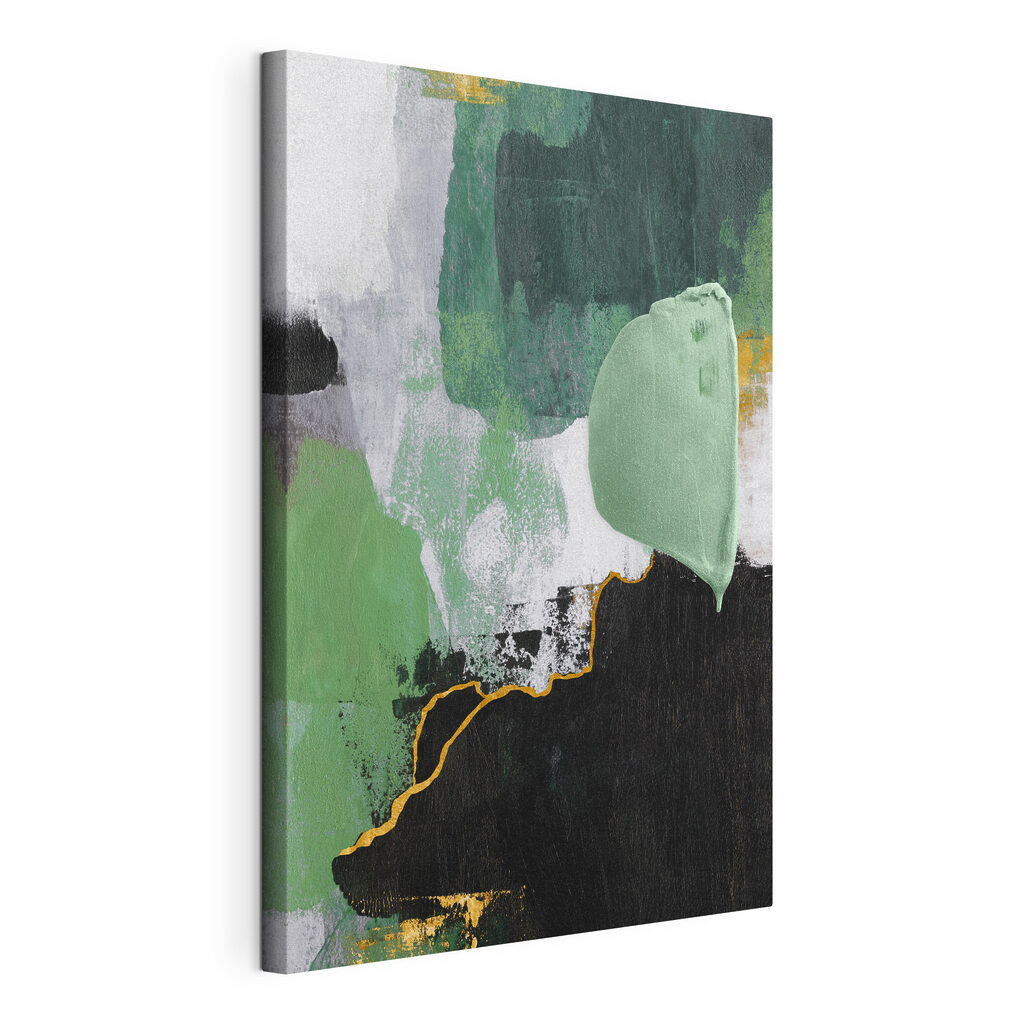 A painting of green and white