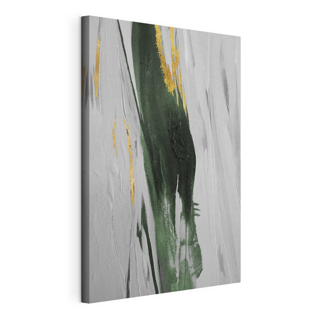 Emerald strokes on textured canvas
