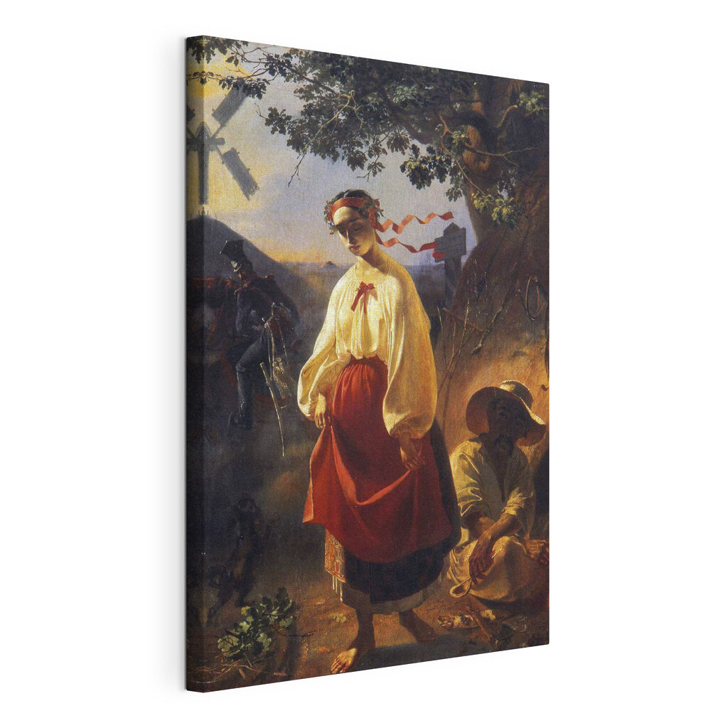 A painting of a woman in a red skirt A painting of a woman in a red skirt