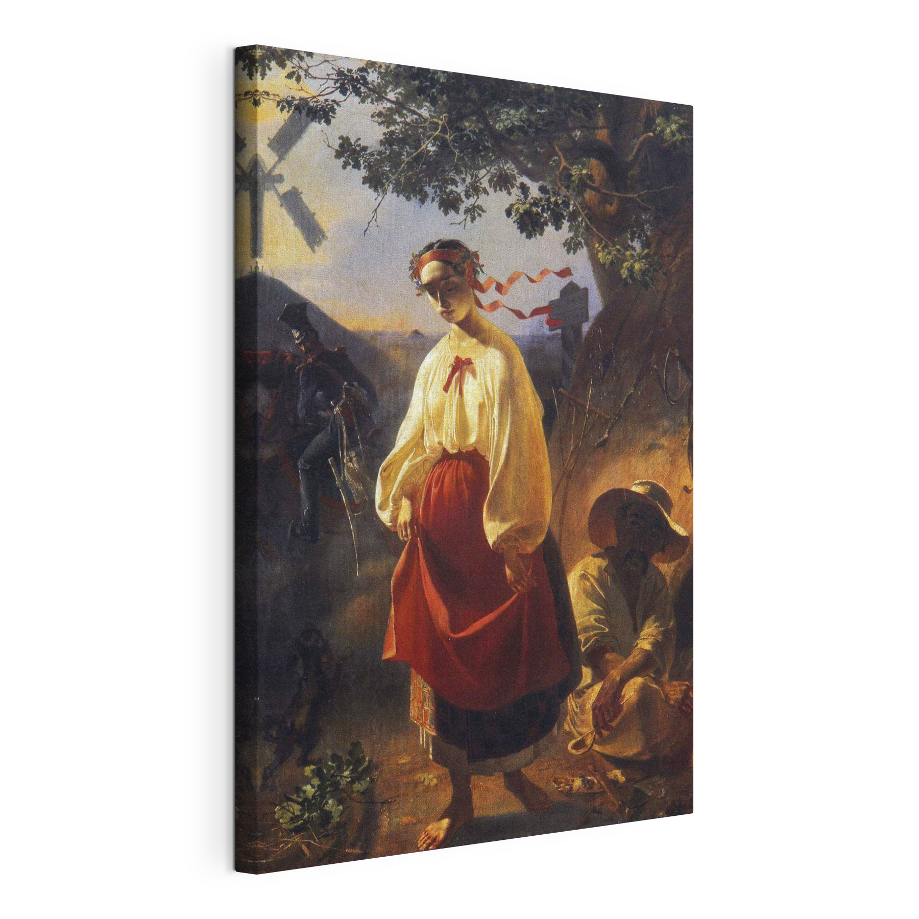 A painting of a woman in a red skirt A painting of a woman in a red skirt