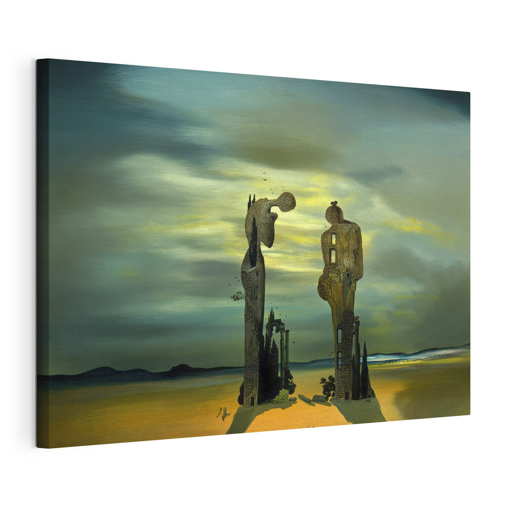 A painting of a couple of towers A painting of a couple of towers