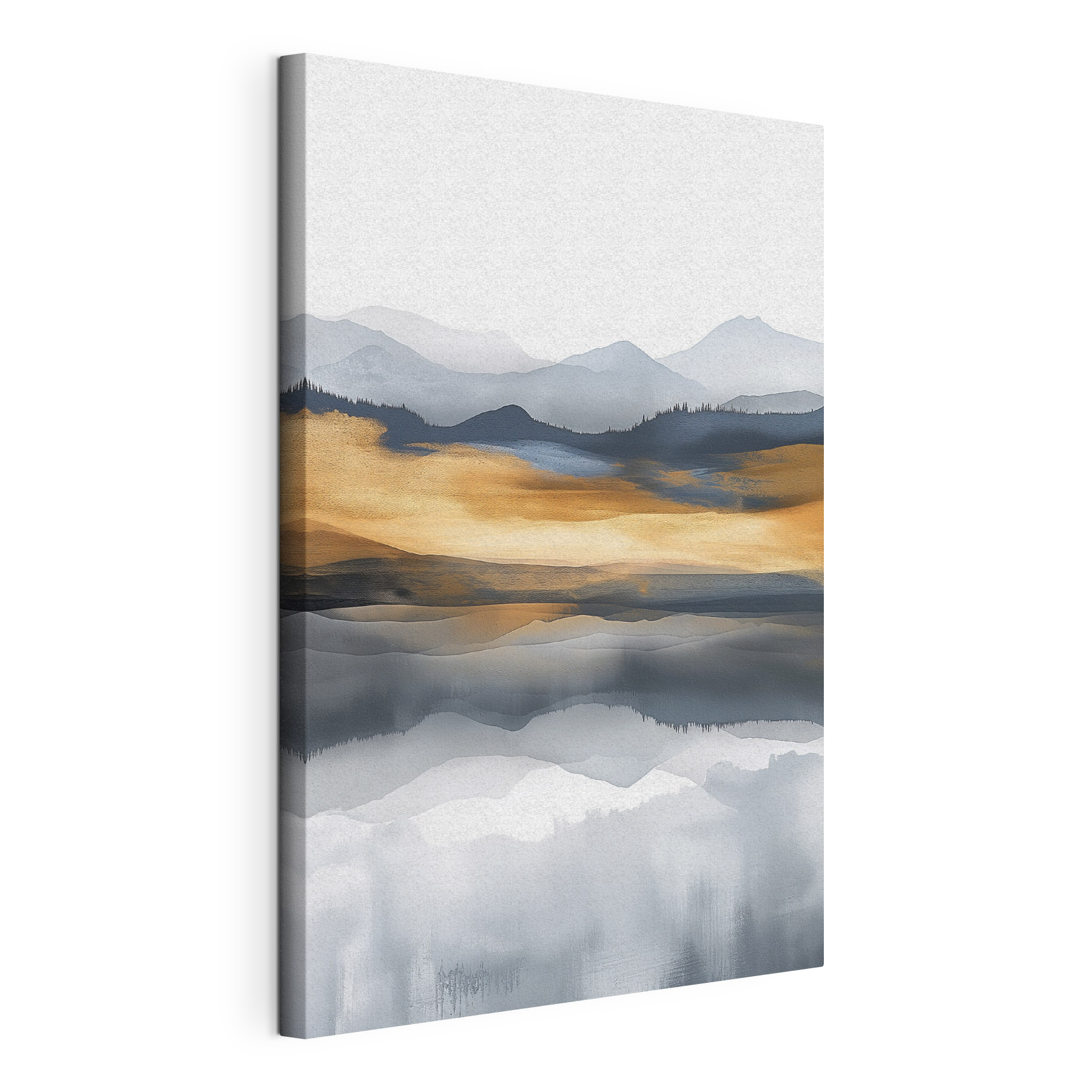 A watercolor painting of mountains and a lake A watercolor painting of mountains and a lake