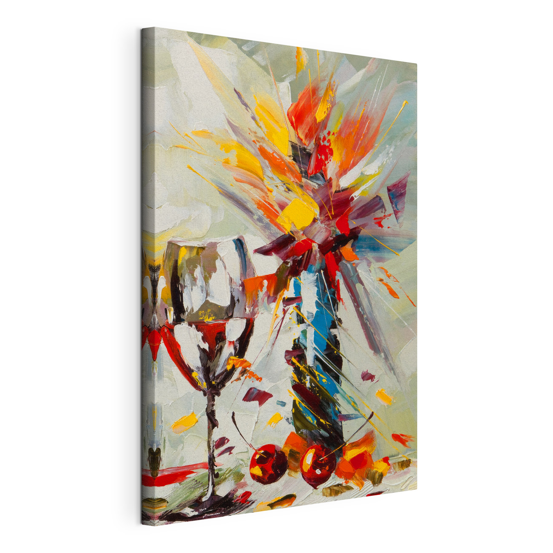A painting of a wine glass and a vase A painting of a wine glass and a vase