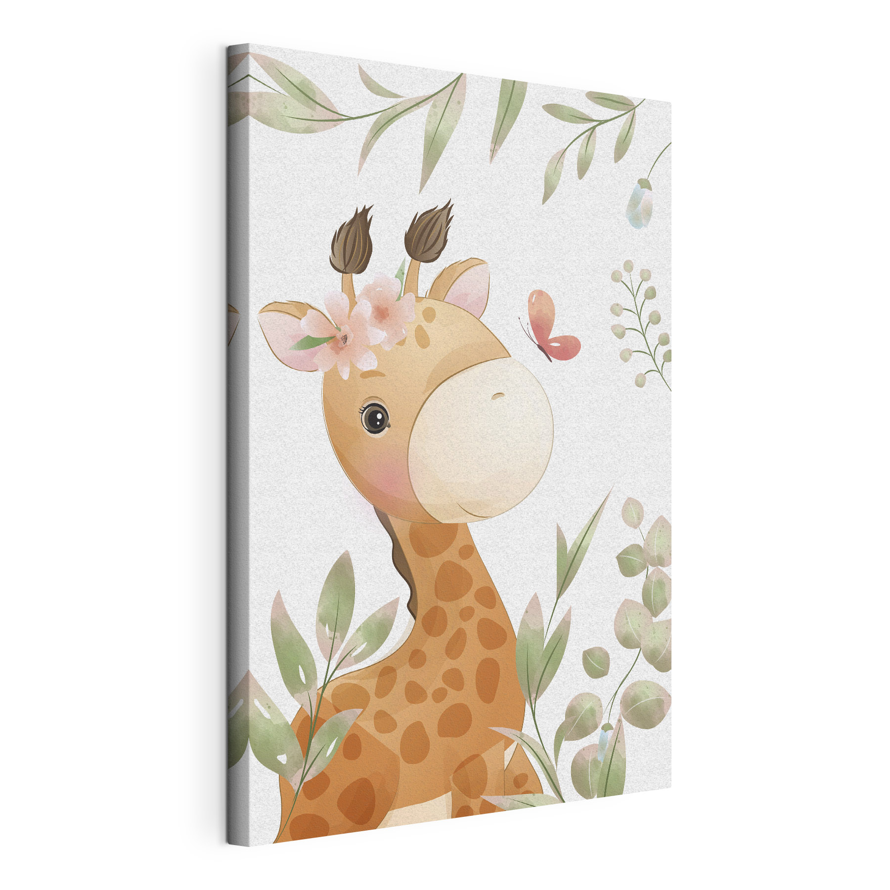 A giraffe with flowers and leaves A giraffe with flowers and leaves