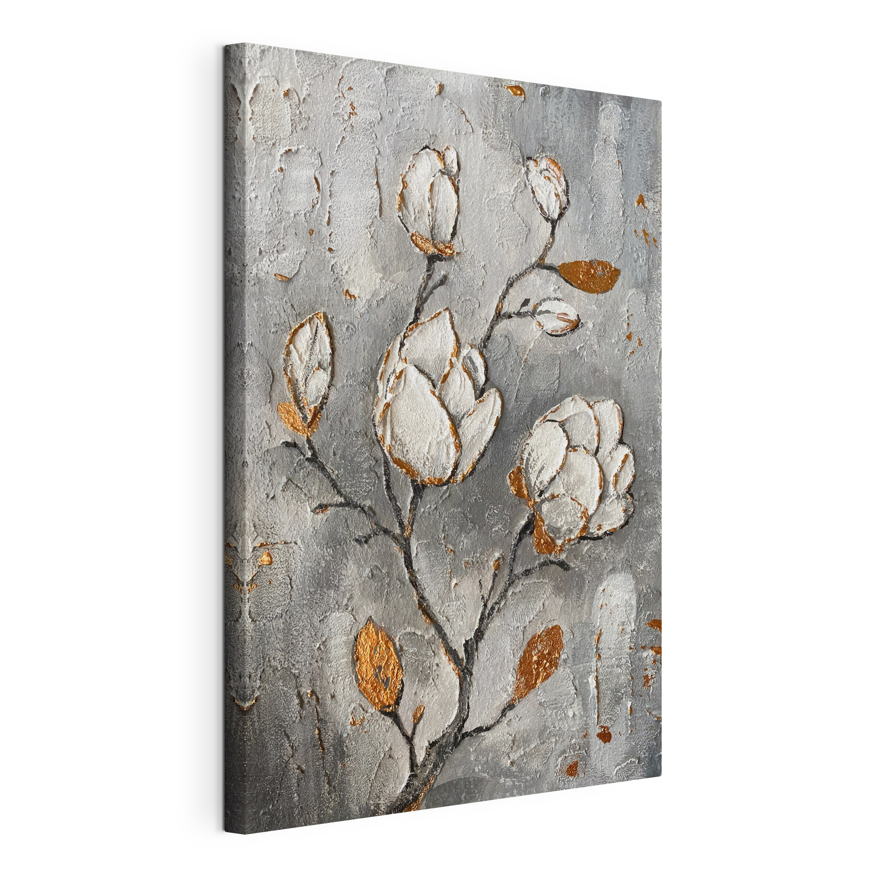 A painting of flowers on a wall