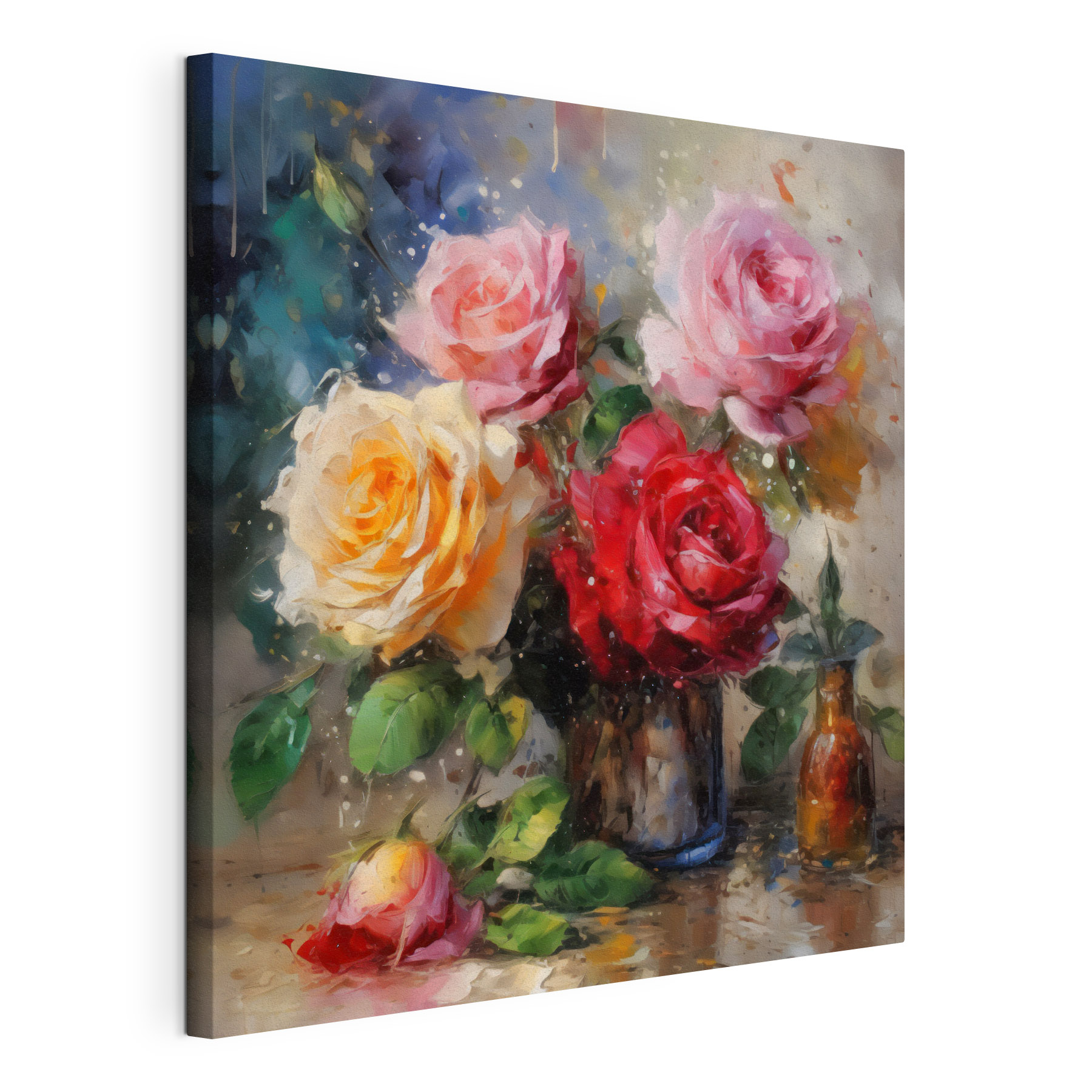 A painting of flowers in a vase