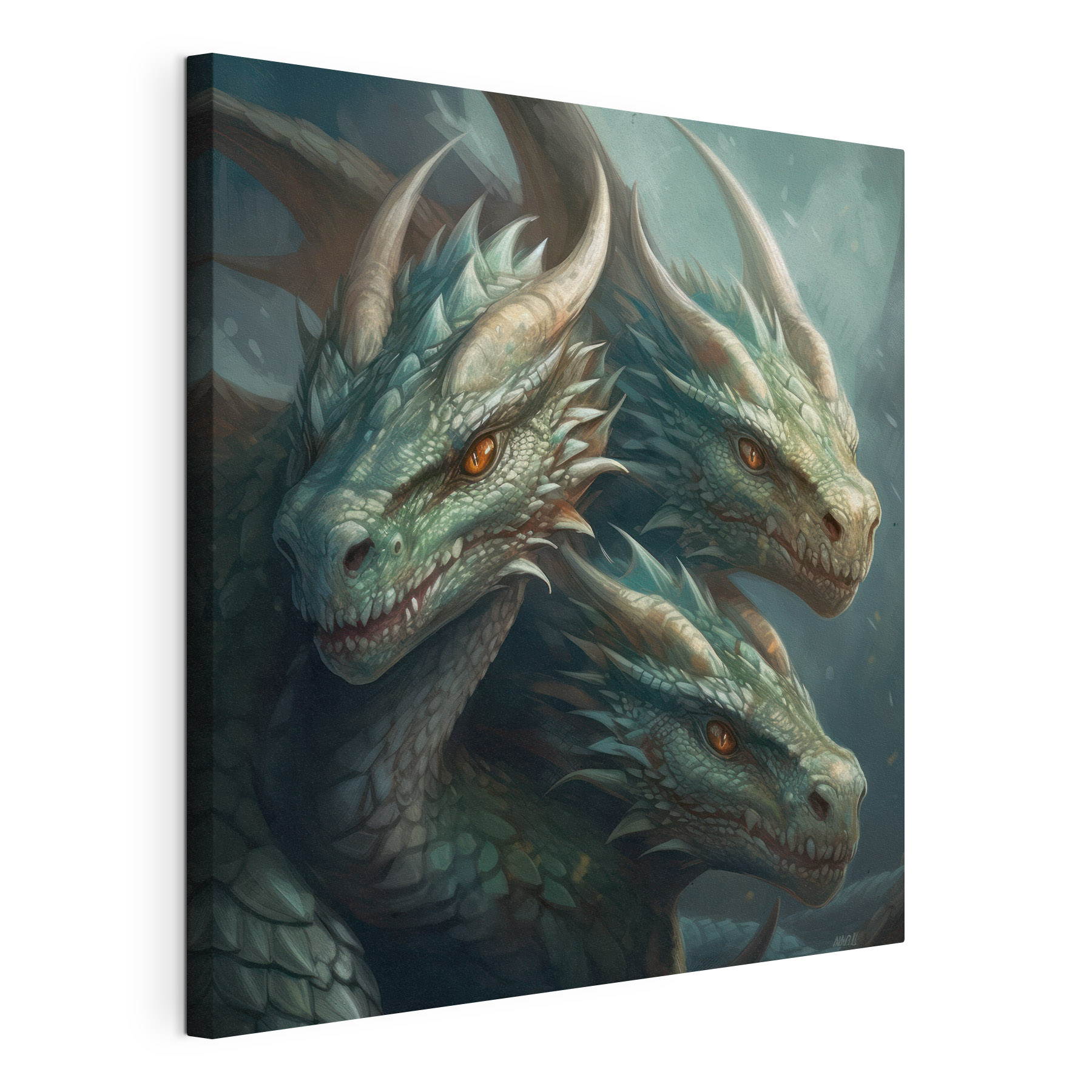 A group of dragons with sharp pointed horns A group of dragons with sharp pointed horns