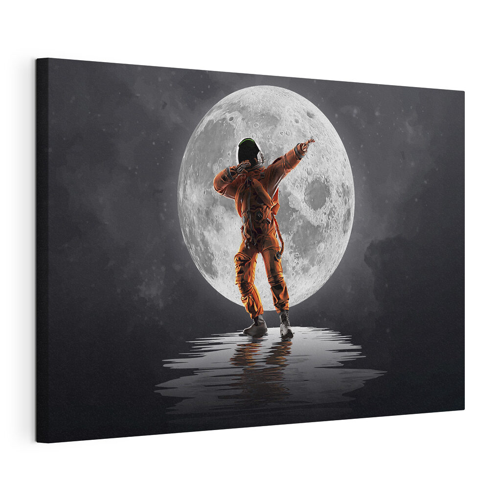 Man in an orange suit standing in front of a full moon Man in an orange suit standing in front of a full moon