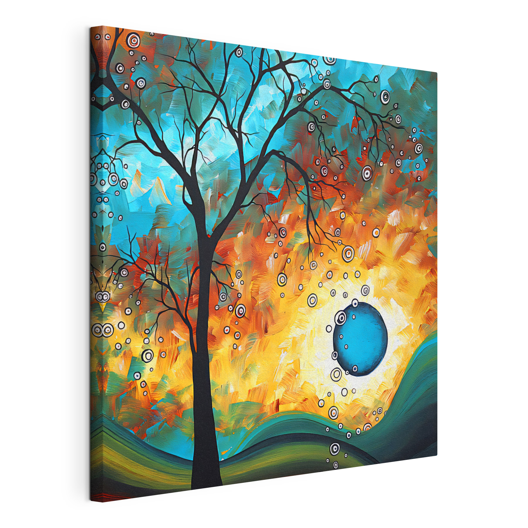 A painting of a tree and a sunset A painting of a tree and a sunset