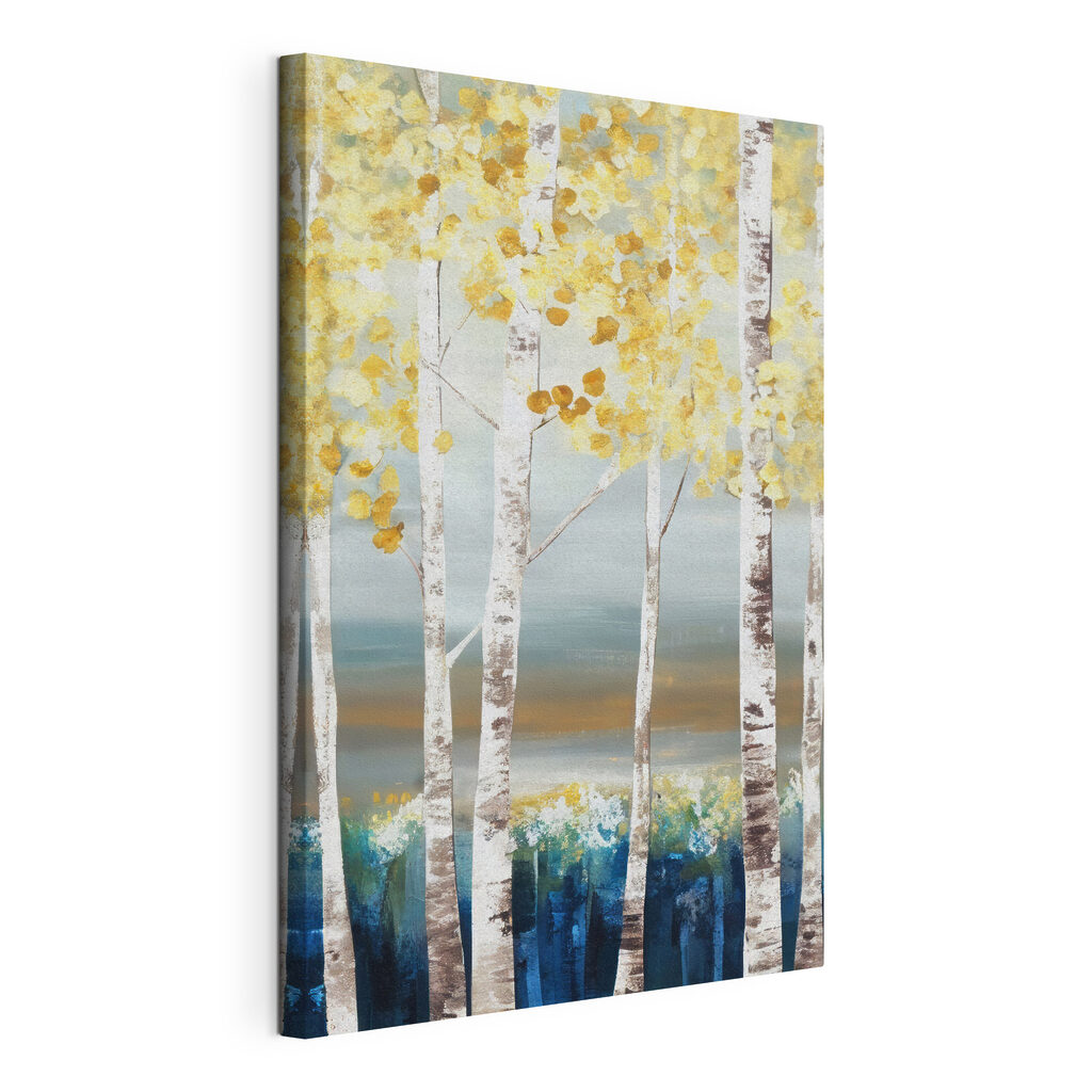 A painting of trees with yellow leaves