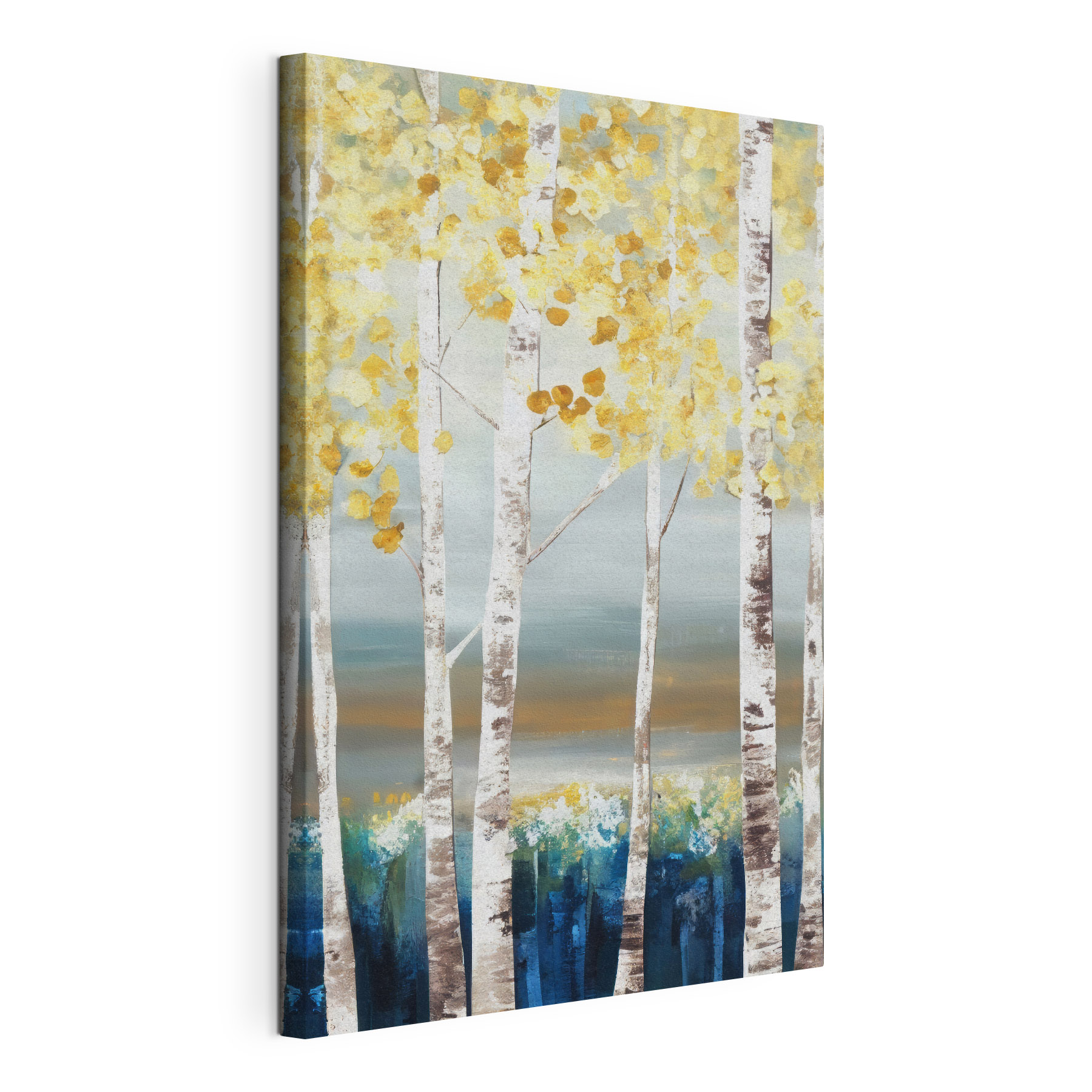 A painting of trees with yellow leaves