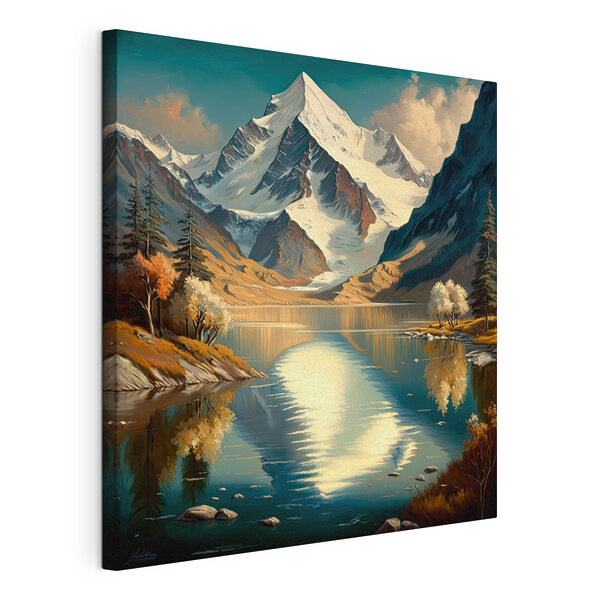 Quadri Un lago di montagna circondato da alberi e da una montagna innevata (COD: s34631) Quadri Quadri Un lago di montagna circondato da alberi e da una montagna innevata (COD: s34631)