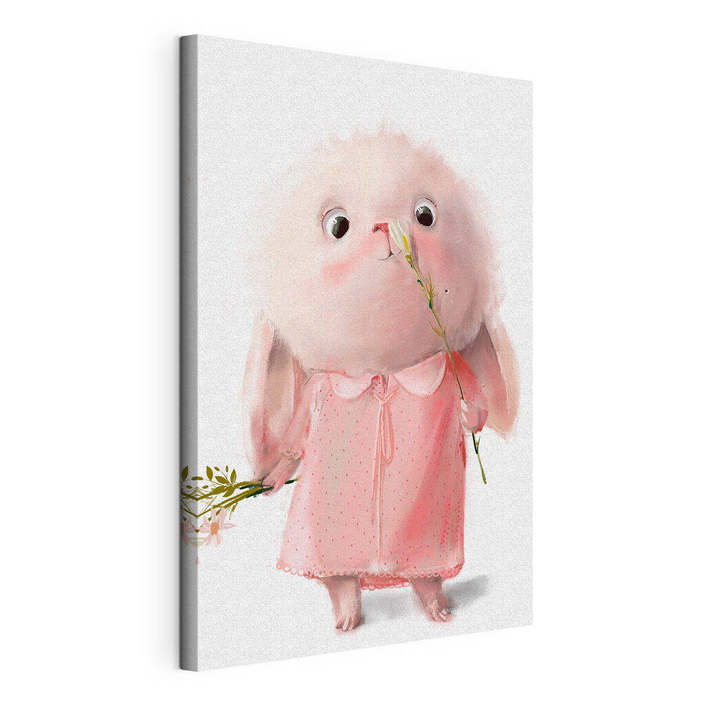 A cartoon of a pink bunny holding a flower A cartoon of a pink bunny holding a flower