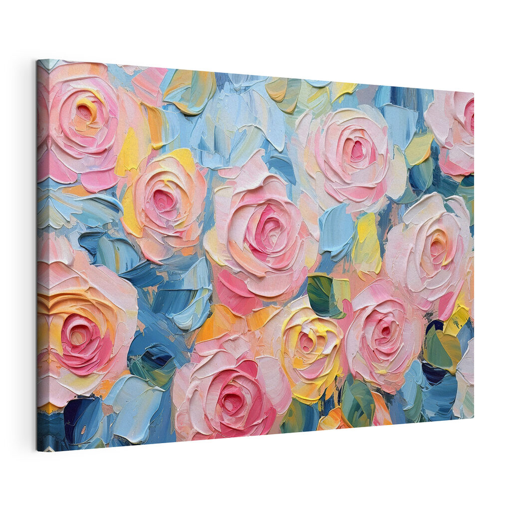 A painting of flowers and leaves